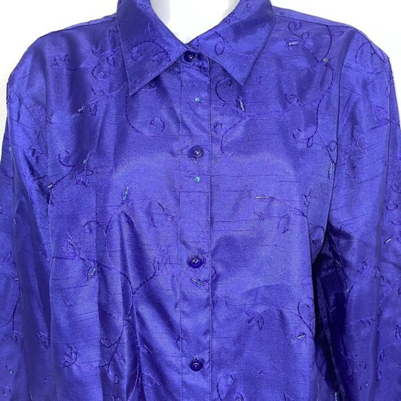 Clothes Womens XL Top Blouse Purple Embroidered Long Sleeve Dressy Career Work - Picture 6 of 11